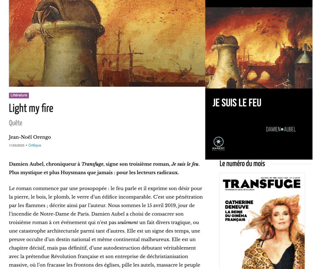 Je suis le feu de Damien Aubel. Recension de Jean-Noël Orengo.