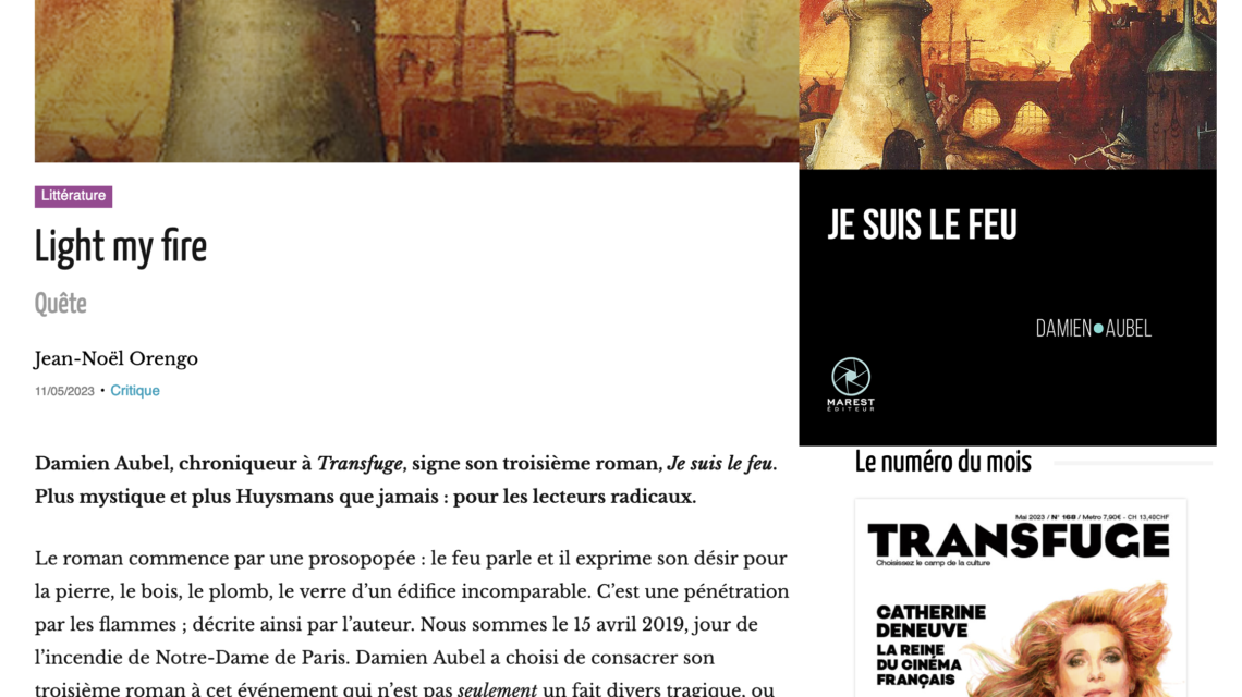 Je suis le feu de Damien Aubel. Recension de Jean-Noël Orengo.